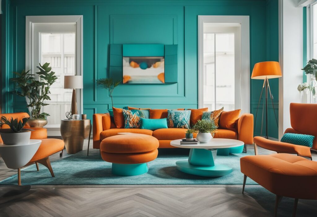 turquoise and orange interior design
