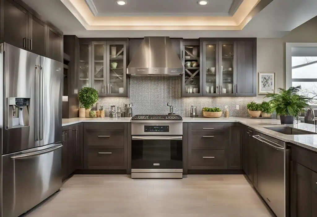 Modern U-shaped kitchen design with an island, maximizing space and functionality. Perfect for conte.