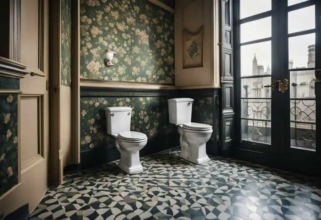 Elegant Victorian toilet with classic white porcelain fixtures in a historic bathroom setting.
