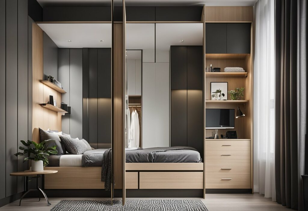 wardrobe designs for small bedroom with mirror