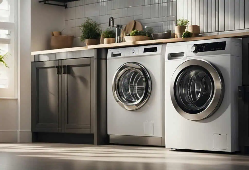 Modern washing machine integrated into sleek kitchen design for contemporary homes.