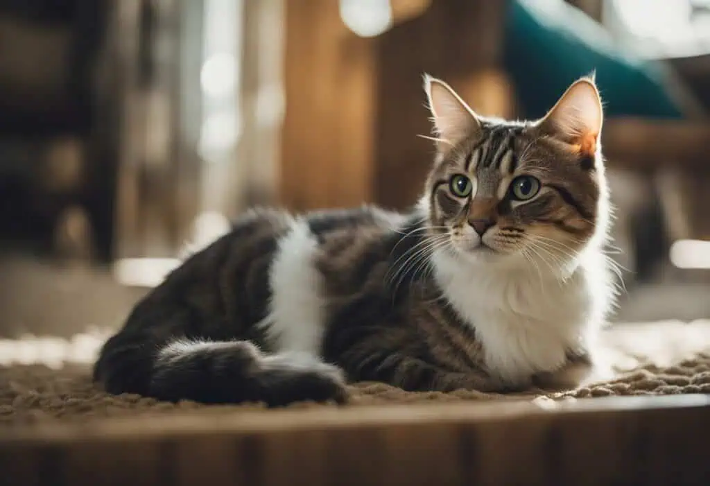 Cat relaxing during home renovation process.