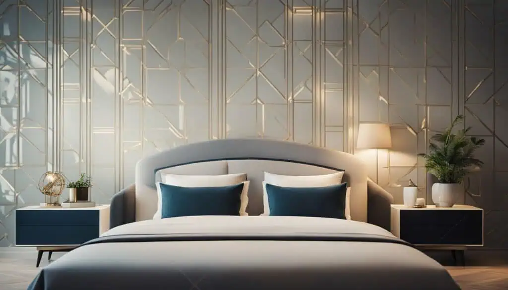 Luxurious bedroom interior featuring contemporary design and sophisticated accents.