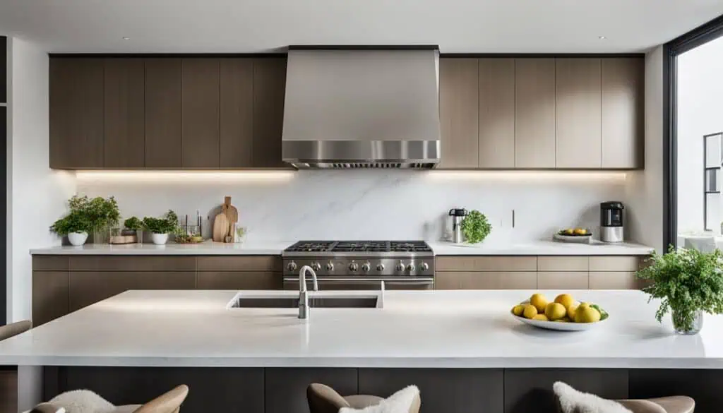 Contemporary kitchen featuring modern cabinetry, stainless steel stove, and minimalist design for st.