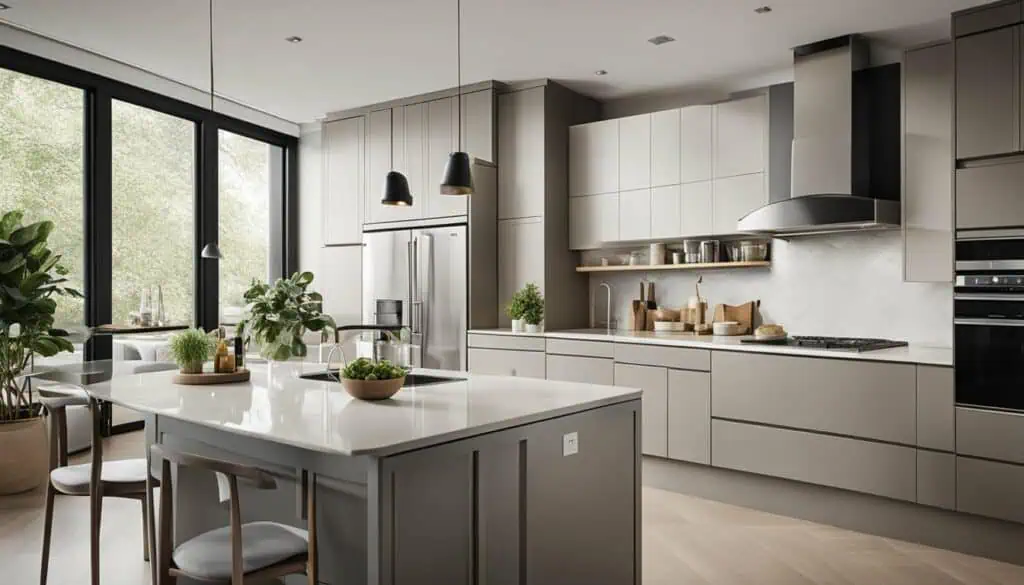 Elegant contemporary kitchen with sleek cabinetry and natural light for stylish living.