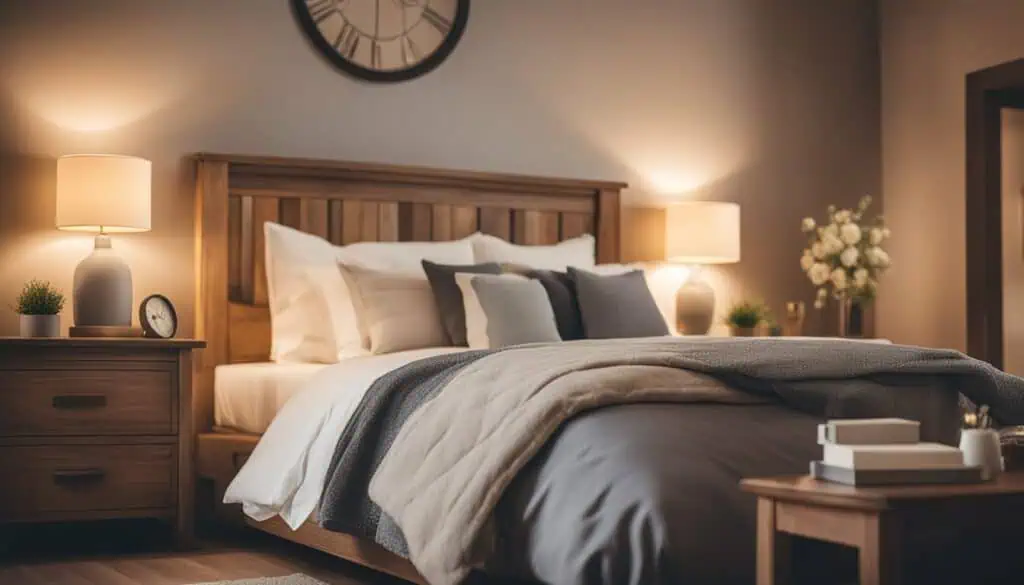 Cozy bedroom featuring plush bedding, soft pillows, and ambient lighting for a relaxing atmosphere.