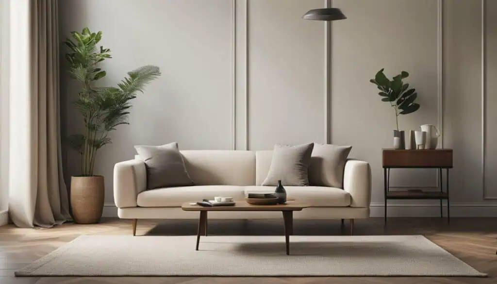 Elegant and minimalist living room with neutral tones and stylish decor.