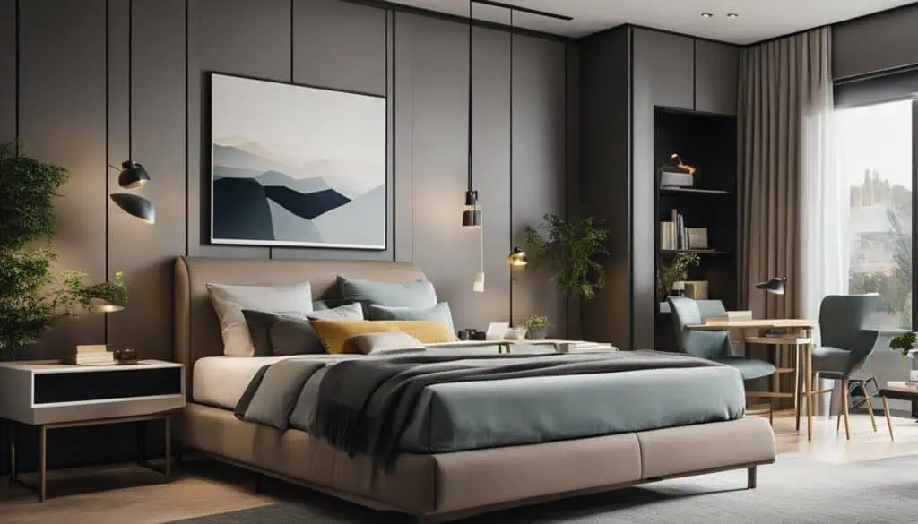 Elegant bedroom interior with contemporary design and cozy ambiance.