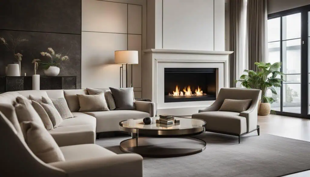 Elegant living room featuring a cozy fireplace and contemporary furniture design.