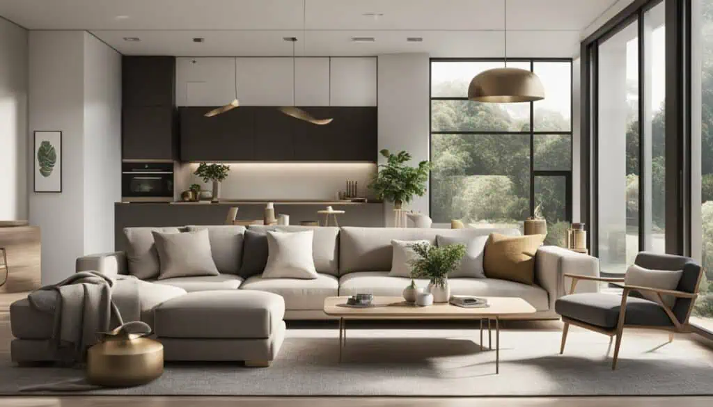 Elegant living room with spacious seating, natural light, and contemporary decor.