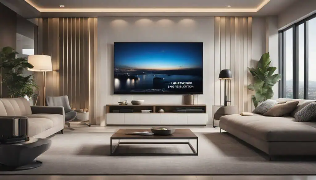 Elegant living room featuring a large flat-screen TV and contemporary furniture.