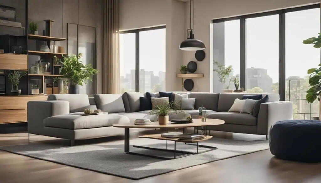 Spacious living room featuring a large sectional sofa, natural light, and contemporary decor for a s.