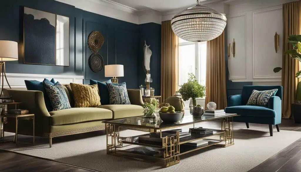 Elegant living room with modern decor and stylish furniture.
