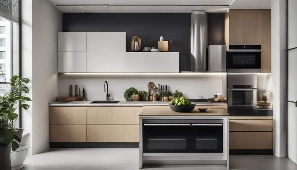 Bright, contemporary kitchen design featuring neutral tones and functional layout.