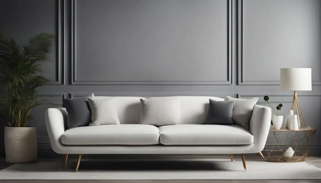 Stylish white sofa with neutral cushions in a contemporary living room.