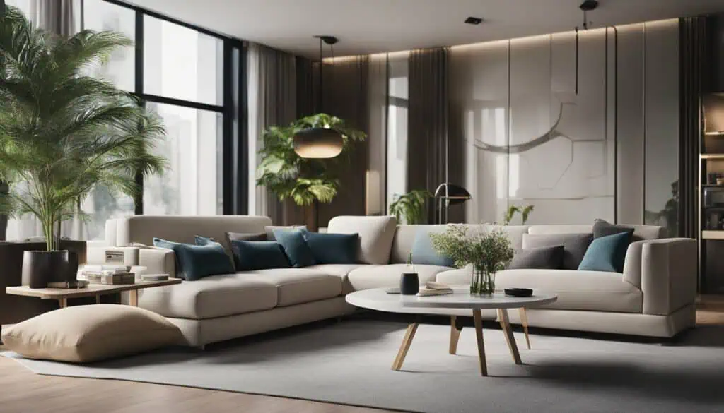 Elegant living room with contemporary furniture and natural light.