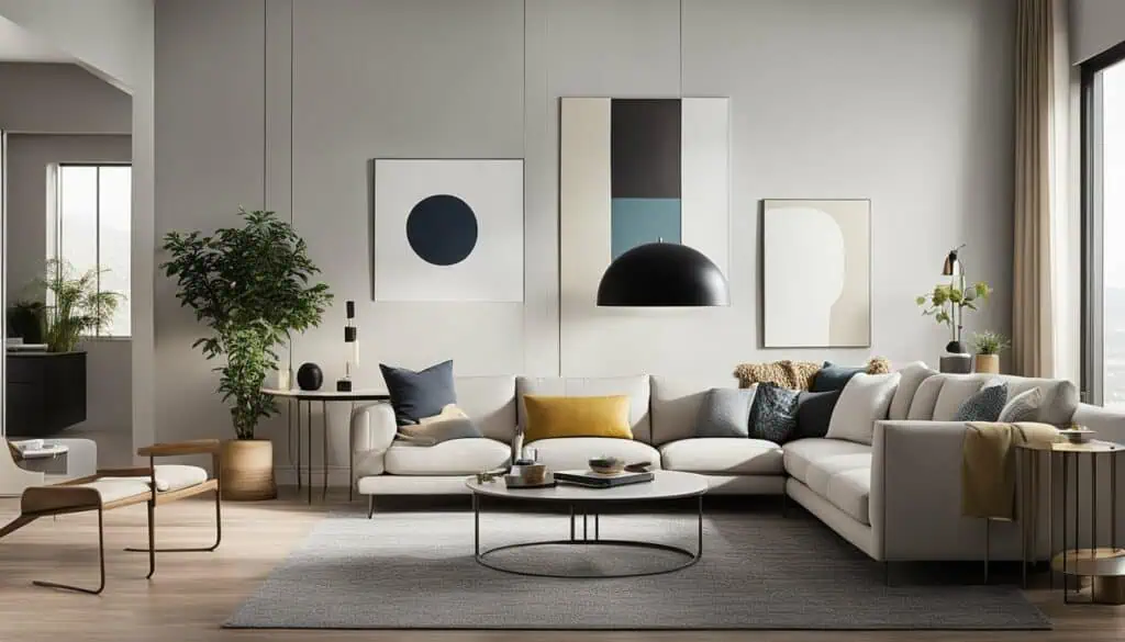 Stylish modern living room with minimalist decor, neutral tones, and contemporary furniture.