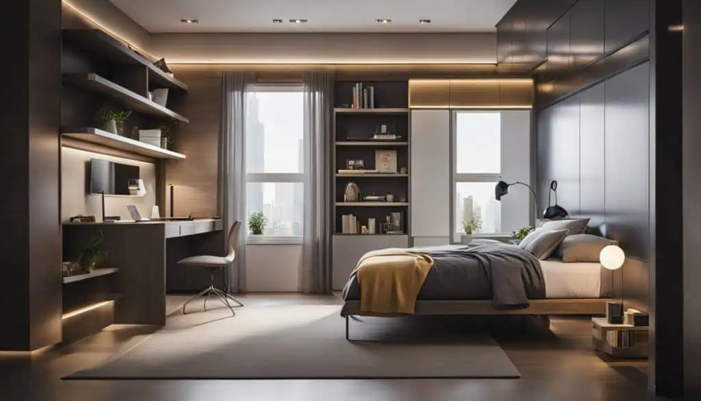 Elegant bedroom interior with contemporary decor and cozy atmosphere.