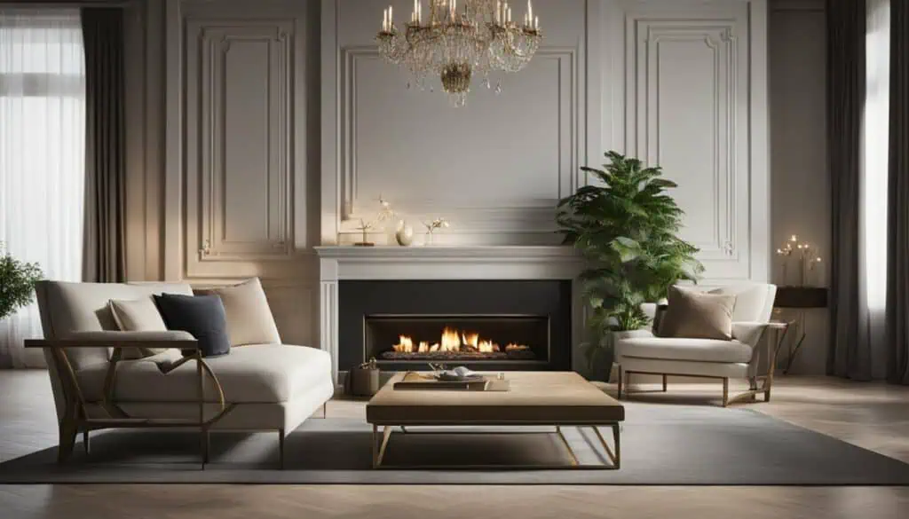 Cozy living room featuring a fireplace, stylish furniture, and sophisticated interior design.