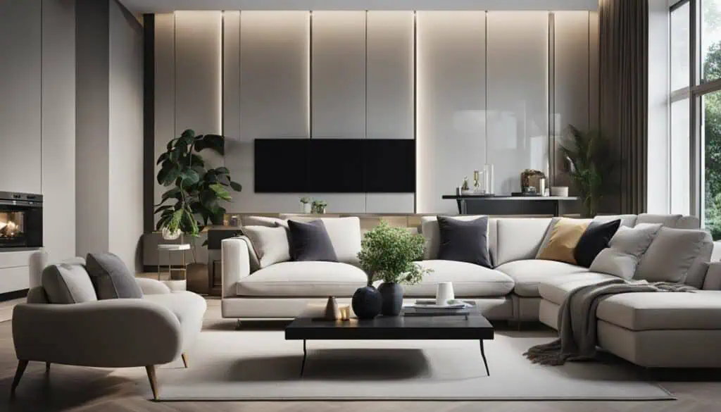 Elegant living room with contemporary furniture and minimalist design.