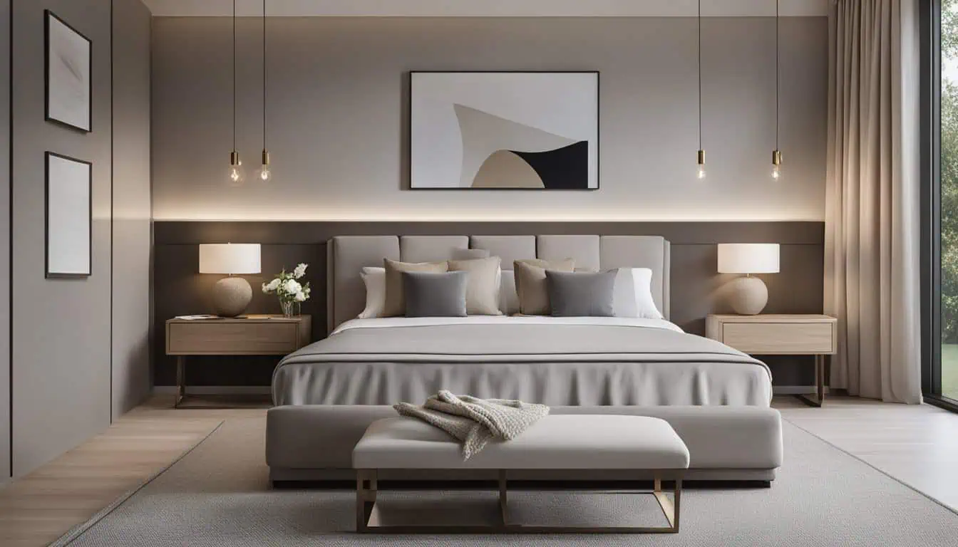Elegant bedroom interior with contemporary design and soft lighting.