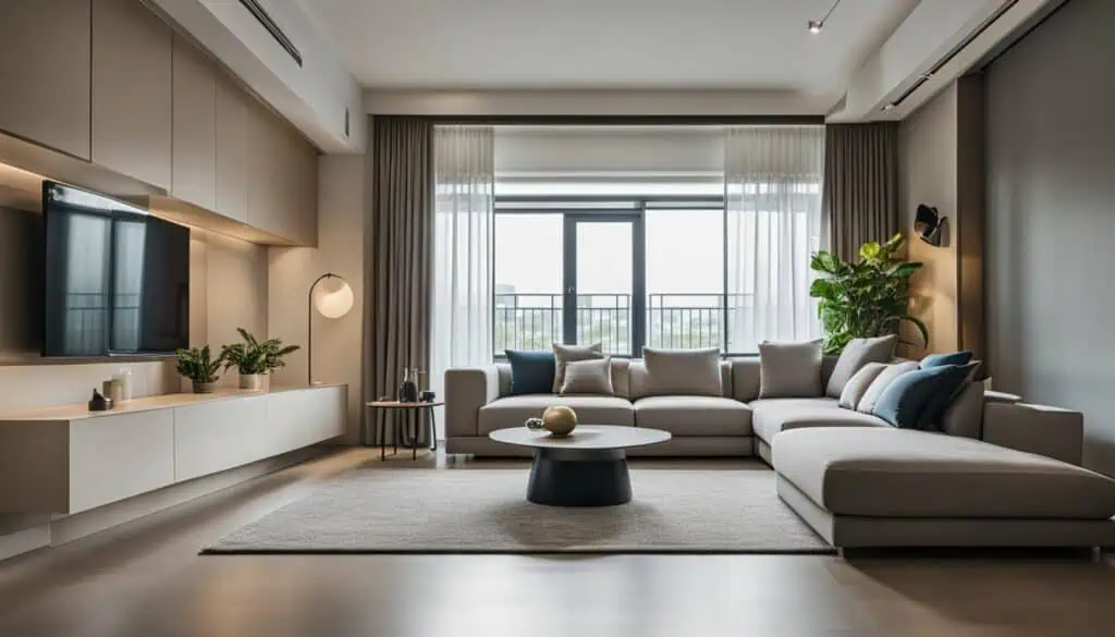 Bright living room featuring a spacious seating area, large window with natural light, and stylish i.