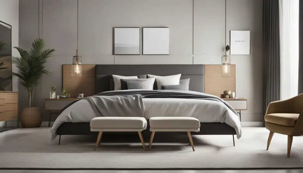 Elegant bedroom interior featuring contemporary decor and cozy ambiance.