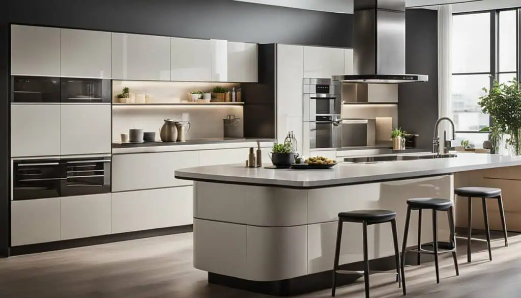Elegant contemporary kitchen design with clean lines and functional layout.