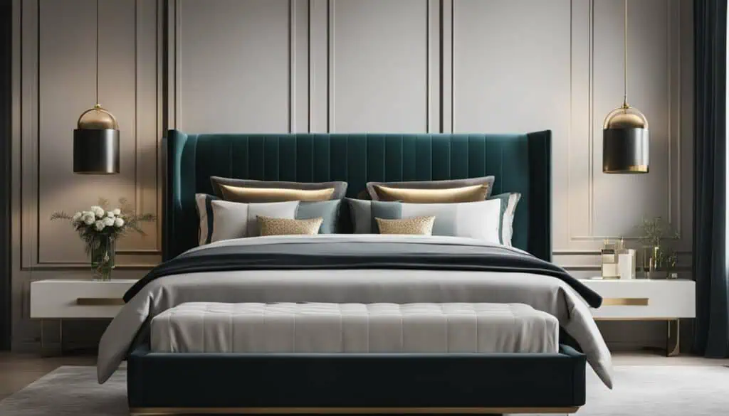 Modern bedroom featuring Sixtrees-inspired decor and luxurious bedding.