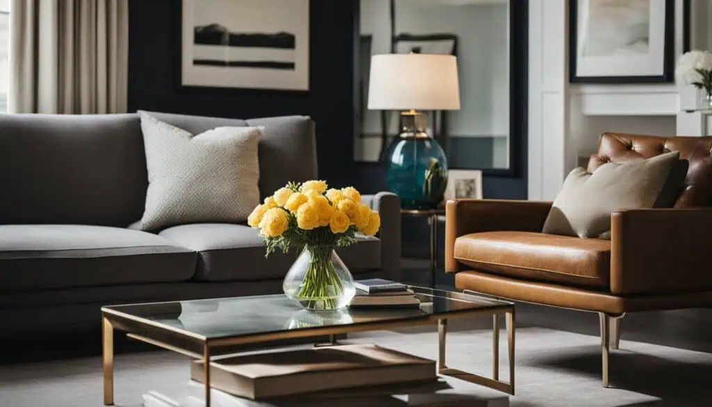 Elegant living room with contemporary furniture and cozy accents.