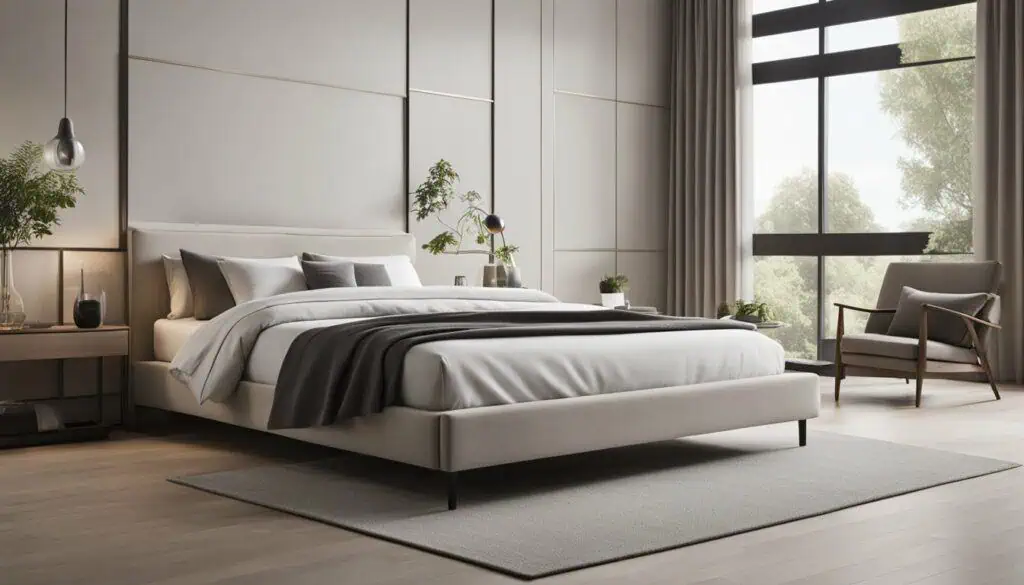 Elegant bedroom featuring contemporary architecture and spacious layout.